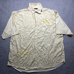 Vintage Makaveli Tupac Embroidered Button Shirt Mens 3XL Short Sleeve Yellow